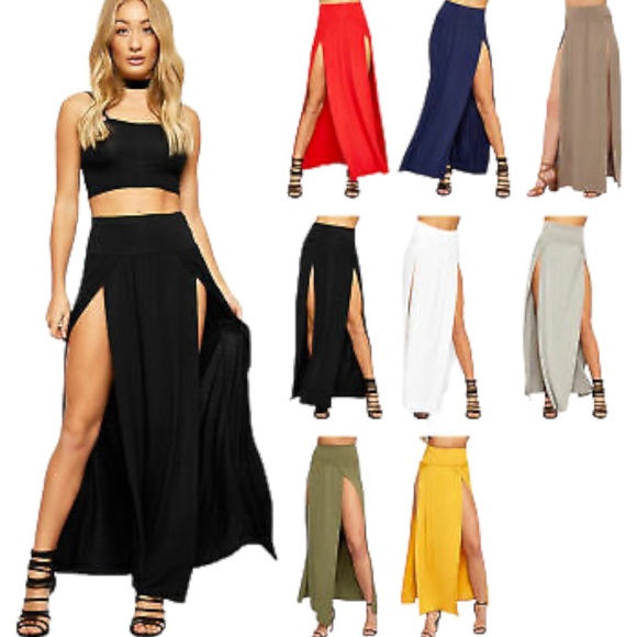 USA size Xs Long blue skirt that splits almost to waist on either side like new - Picture 15 of 16